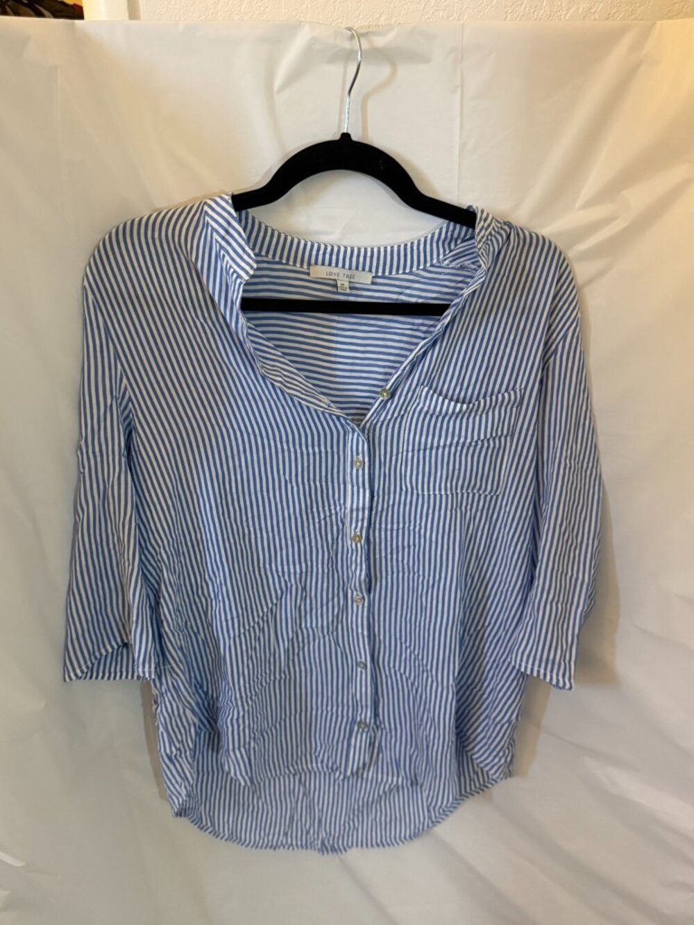 Love Tree Blue White Striped Tunic Blouse Shirt M